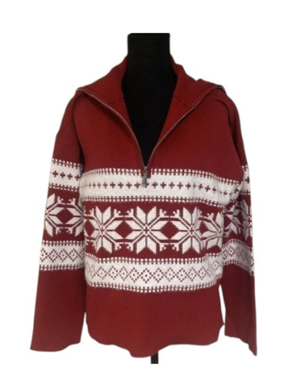 NWT Cynthia Rowley Nordic Red Sweater White Snowflakes